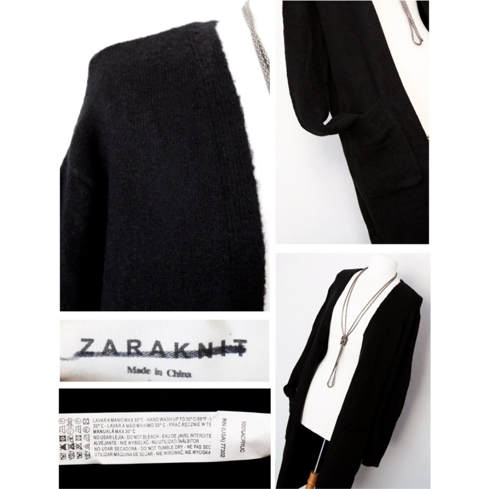 ZARAKNIT Black Long Duster Sweater Open Cardigan - Picture 6 of 8